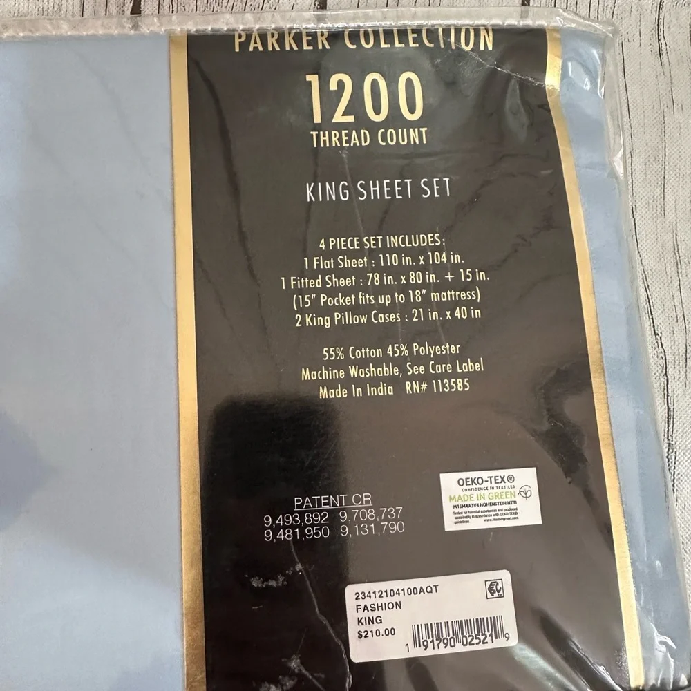 Parker Collection Blue King Size 4 Piece Sheet Set 1200 Thread Count New